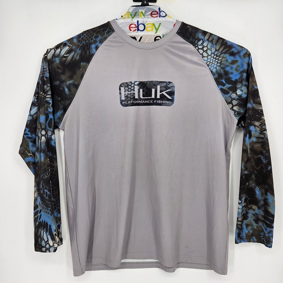 Huk Performance Fishing Shirt Mens XXL Spellout Sleeve Neptune Camouflage - Picture 1 of 11